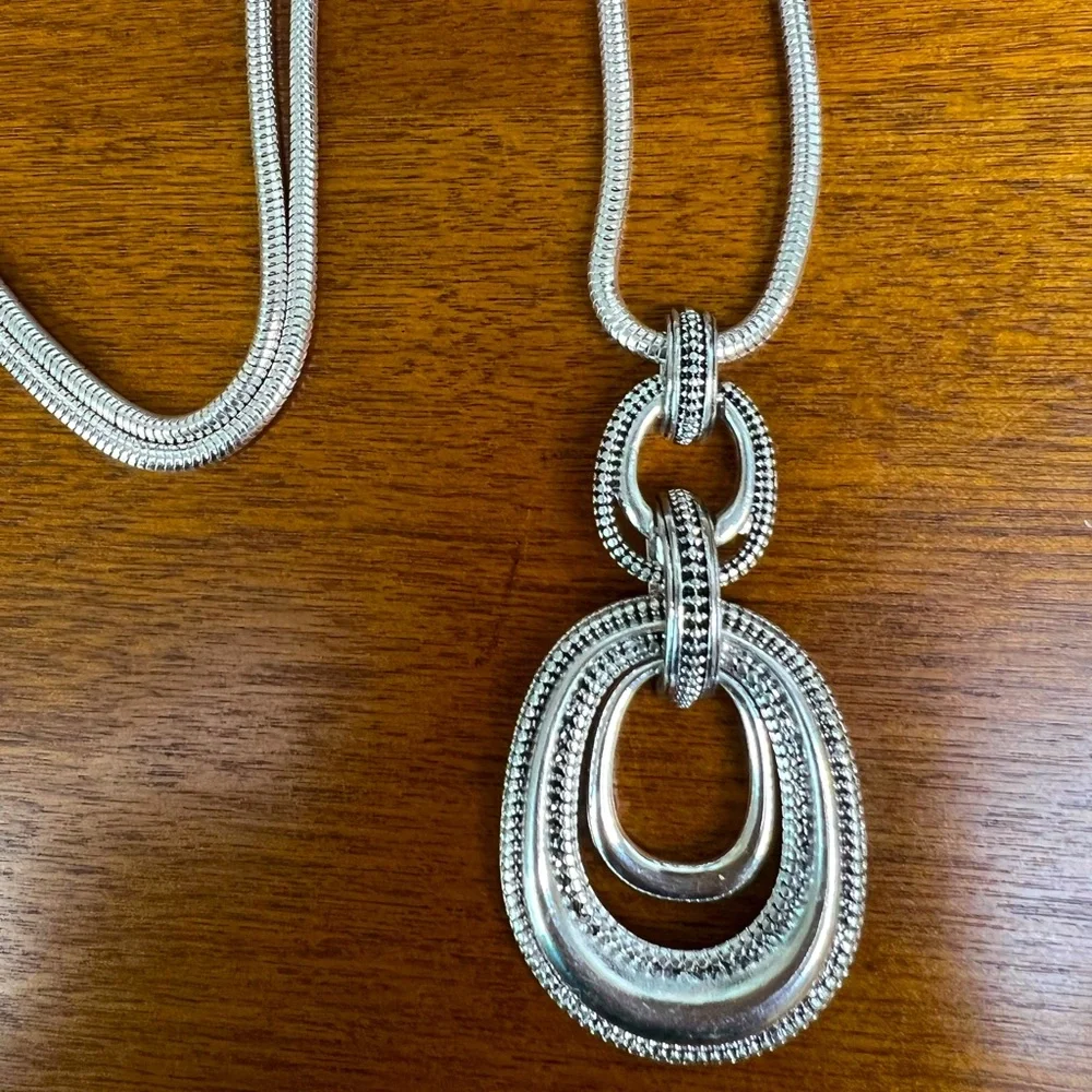 Silver Hinged Two Tier Amulet Pendant on Snake Chain Minimalist 29” + 3”